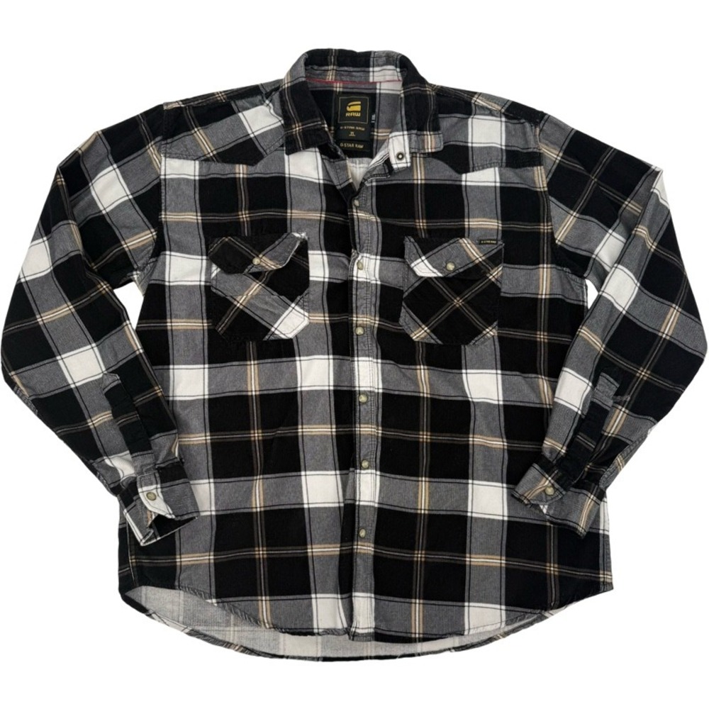 G-STAR RAW XXL Shirt Black White Plaid Snap Western Flannel Grunge Utility